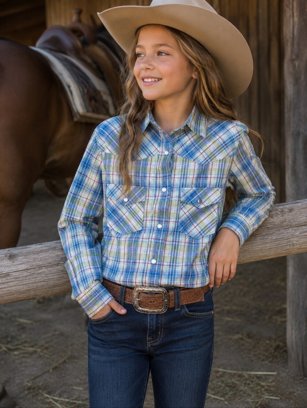Cowgirl Legend Pearl Snap Buttom Down Long Sleeve Size Large